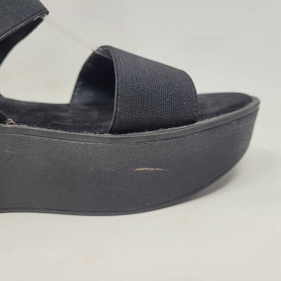 J/Slides Sandals 10 Black Wedge Platform Slingback Slides Chunky Strappy 90s NEW - Picture 12 of 12